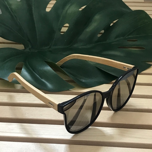 Oversized Mirror Lens Bamboo Sunglasses main image 4